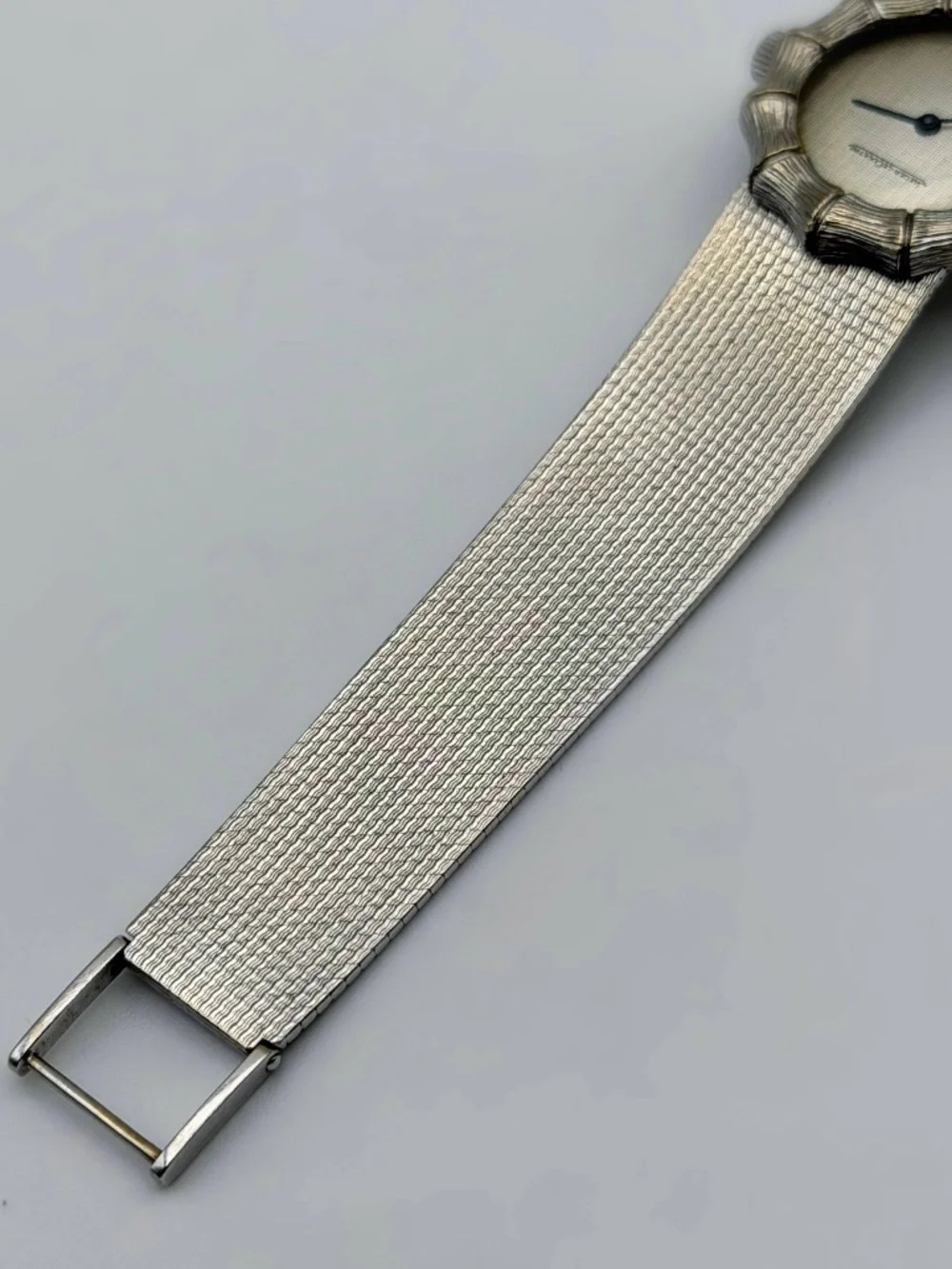 Vintage Jaeger Lecoultre 14081 22 18k Solid White Gold Silver Dial Bamboo Watch